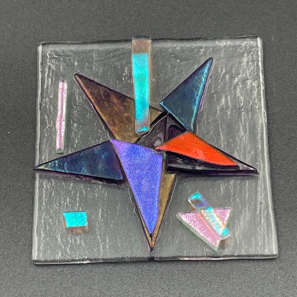 Fused Glass Square Star Iridescent Pendant Ornament *See Desc*